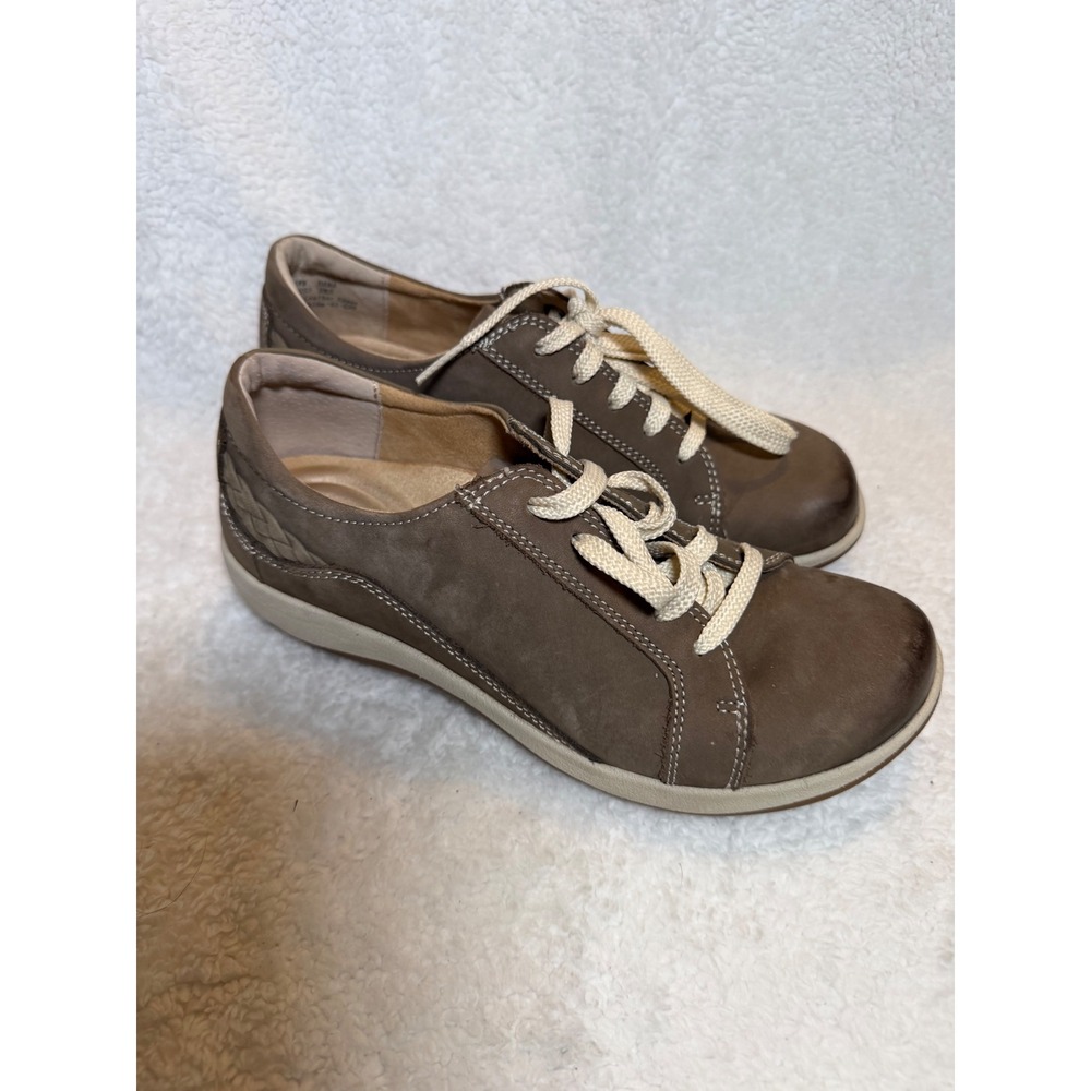 Aetrex Dana Brown Leather Lace Up Sneakers Braided Heel DM306WM Womens Size 7